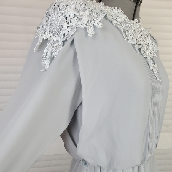 Ursula of Switzerland | 8P | blue chiffon long sleeve blouson gown | Vtg - Picture 12 of 14